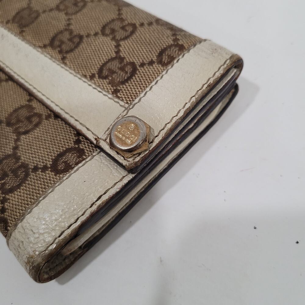 GUCCI Clutch Wallet Large Monogram Bifold White Beige Tan Vintage Designer Logo - Picture 13 of 13